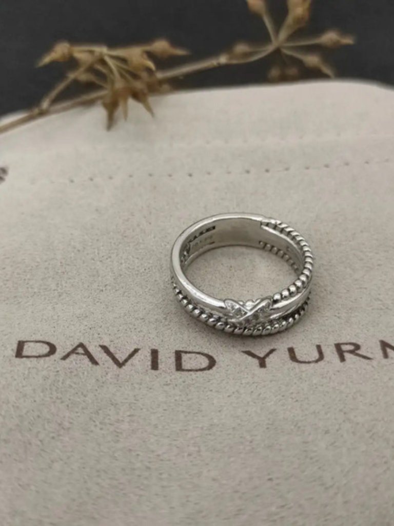 David Yurman X Full Diamond Button Ring